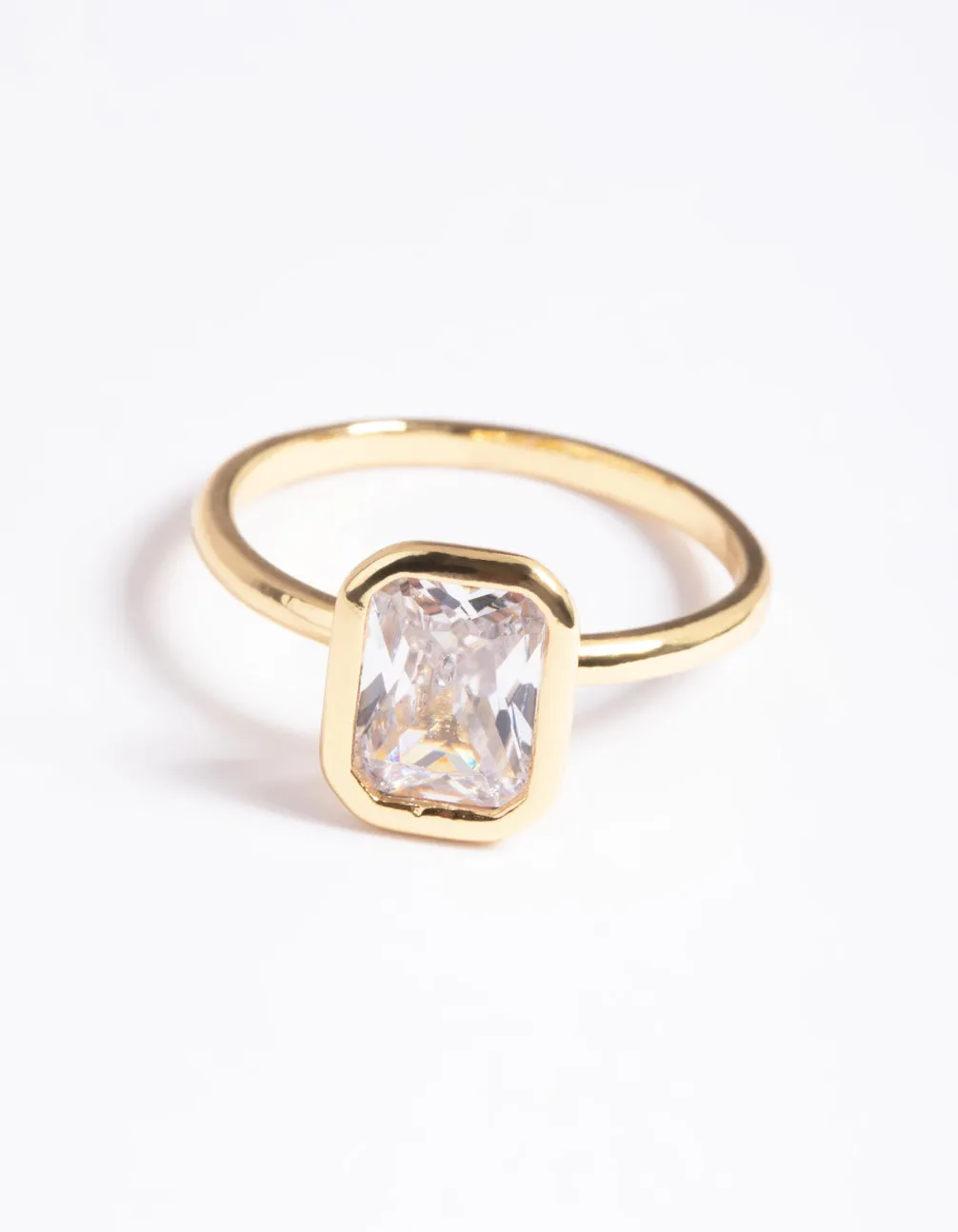 Gold Plated Cubic Zirconia Princess Cut Ring