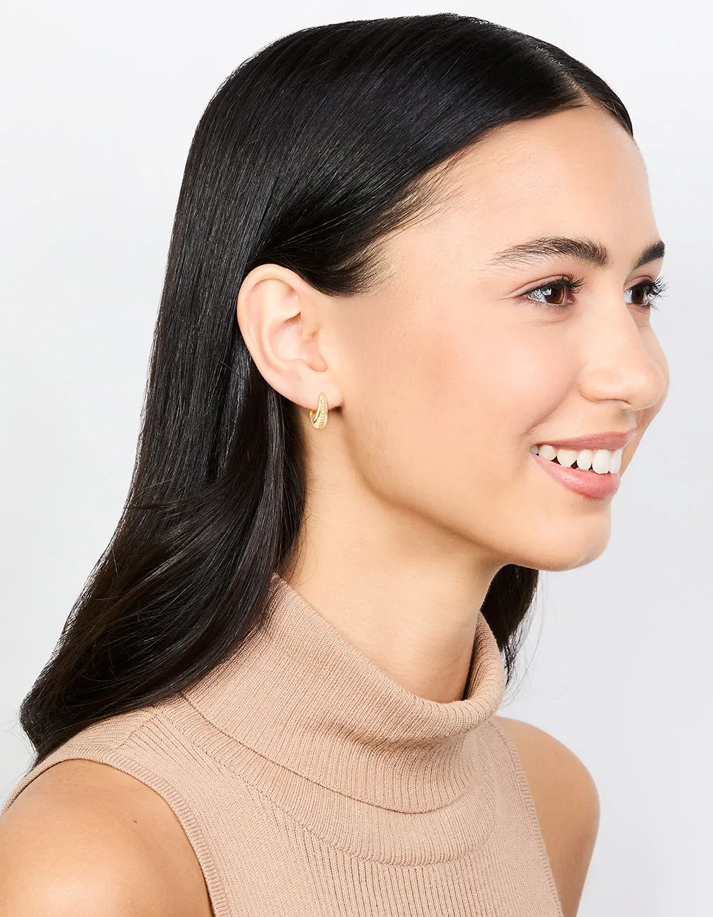 Gold Plated Cubic Zirconia Teardrop Hoop Earrings