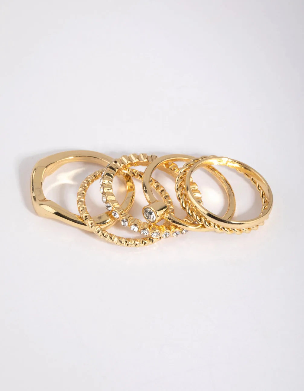 Gold Plated Molten Diamante Ring 6-Pack