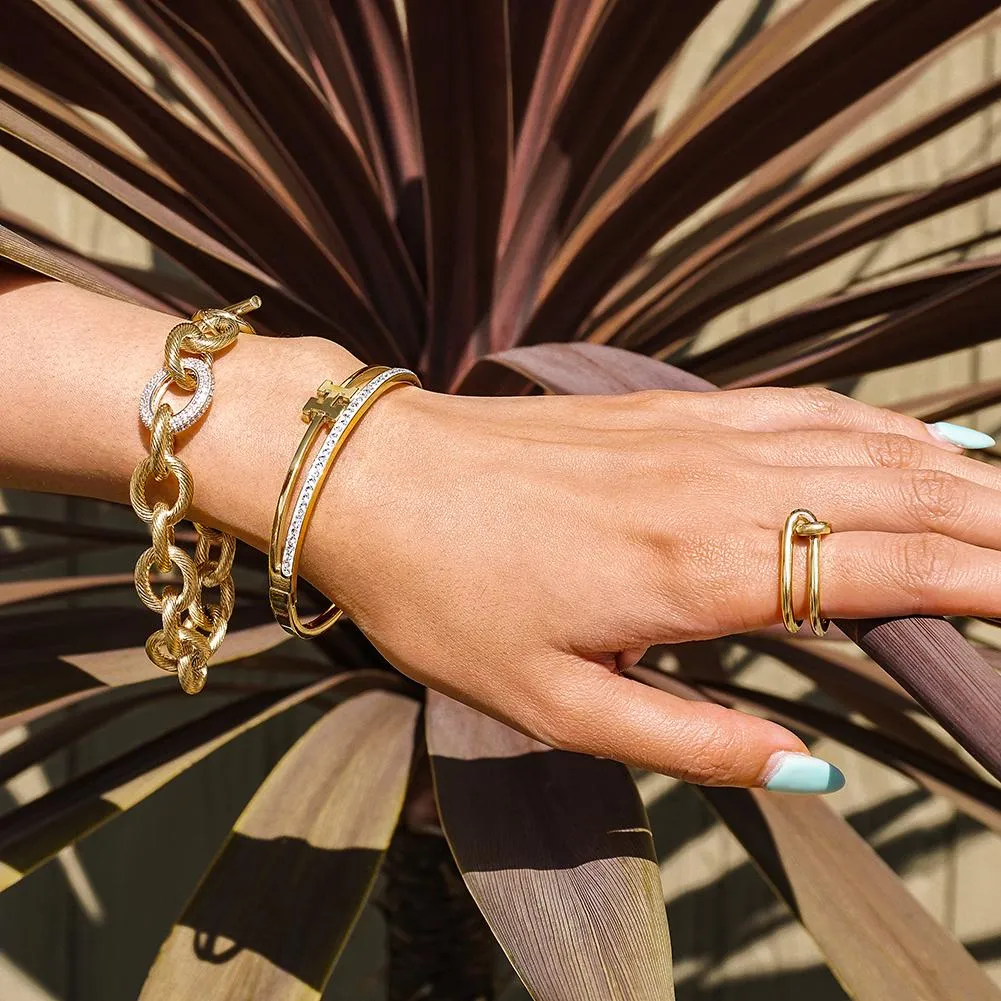 Gold-Plated Stainless Steel H Bangle: Hypoallergenic & Non-Tarnishing
