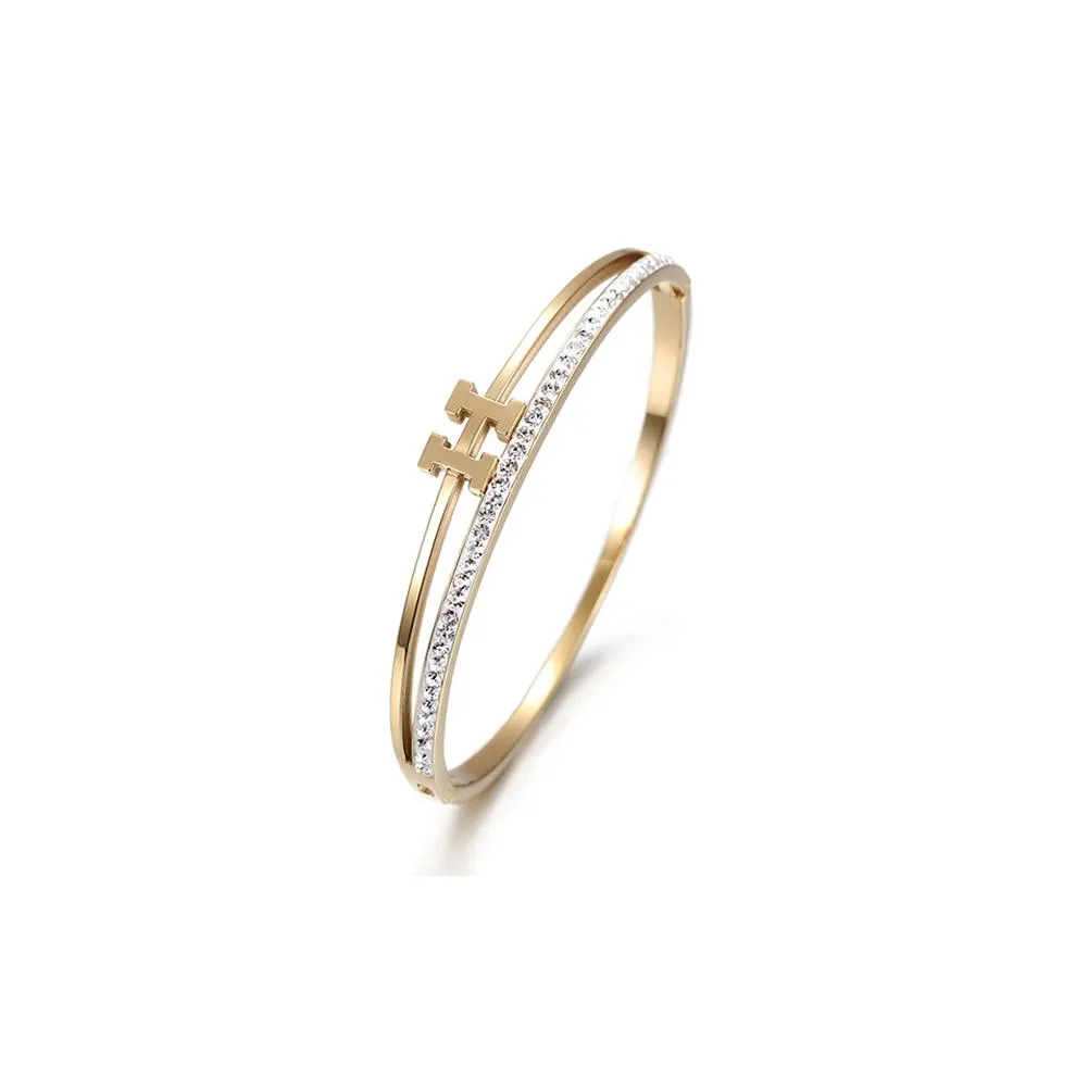 Gold-Plated Stainless Steel H Bangle: Hypoallergenic & Non-Tarnishing