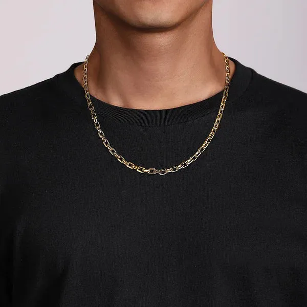 Gold Solid Faceted Men's Link Chain Necklace