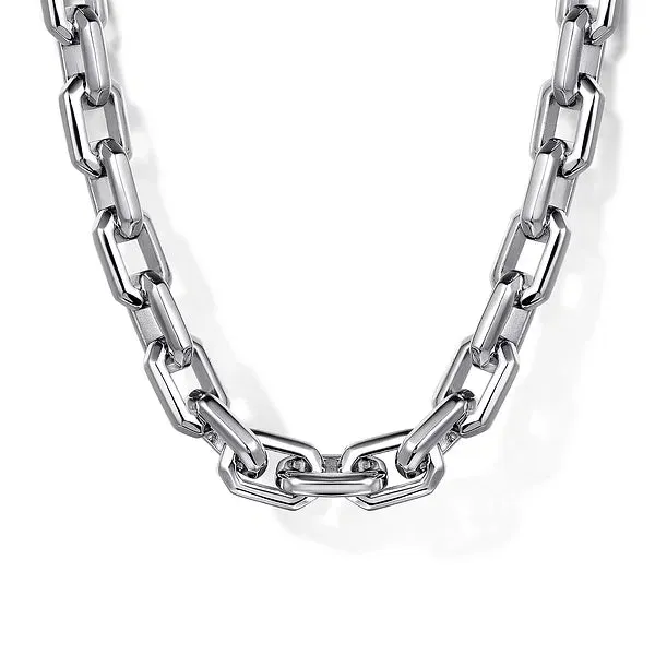 Gold Solid Faceted Men's Link Chain Necklace