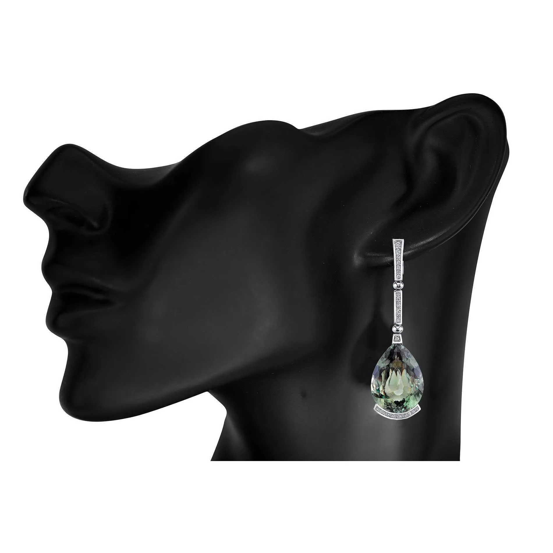 Gold Swan Drop Earrings with Csarite & Diamonds