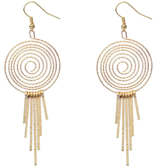 Gold Swirl Dangle Stick Earrings
