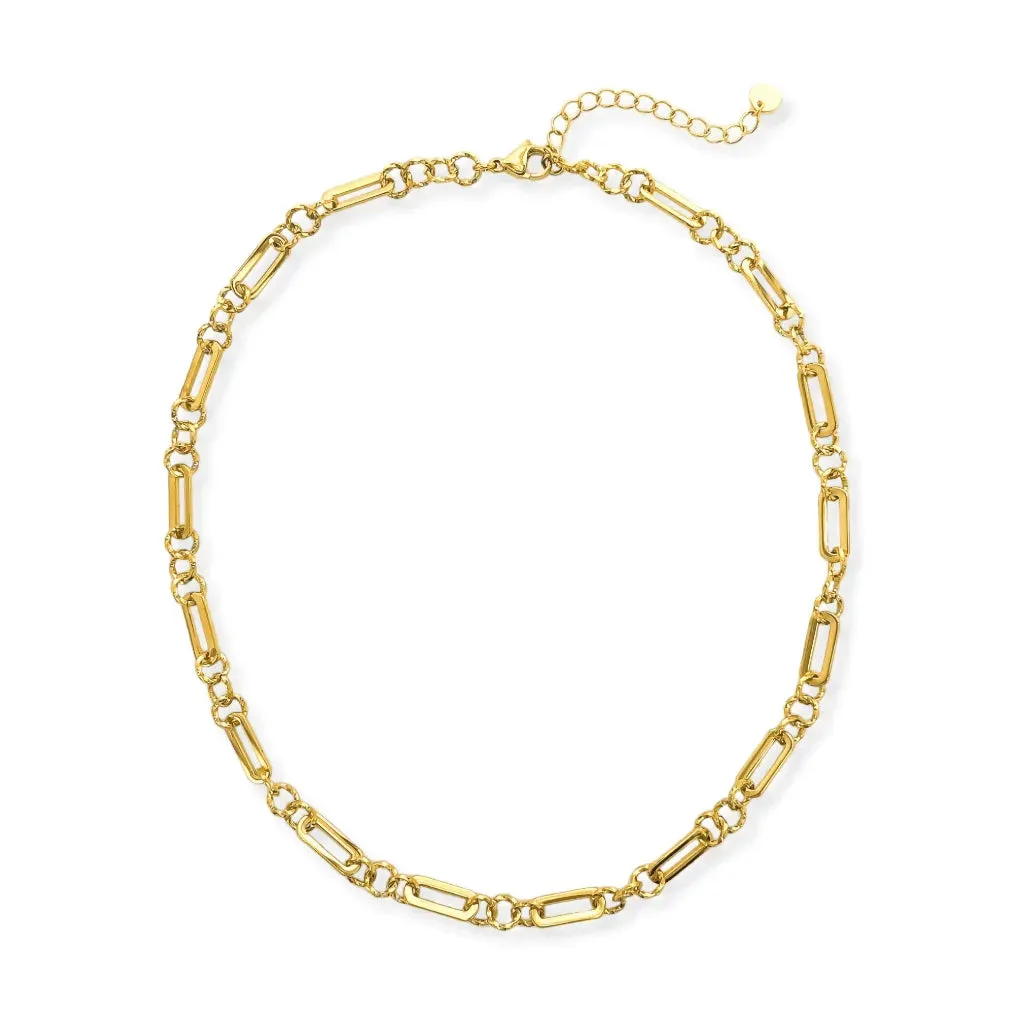 Gold Water Resistant Circle-Linked Paperclip Chain Necklace