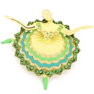 Green Dress Ballet Girl Swarovski Crystal Pin Brooch