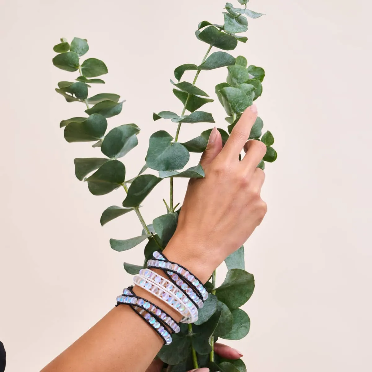 Grey | Mermaid Glass | Black Linen Wrap Bracelet