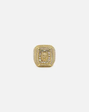 Guess Mainline 14mm Lion Pave Signet Ring Gold