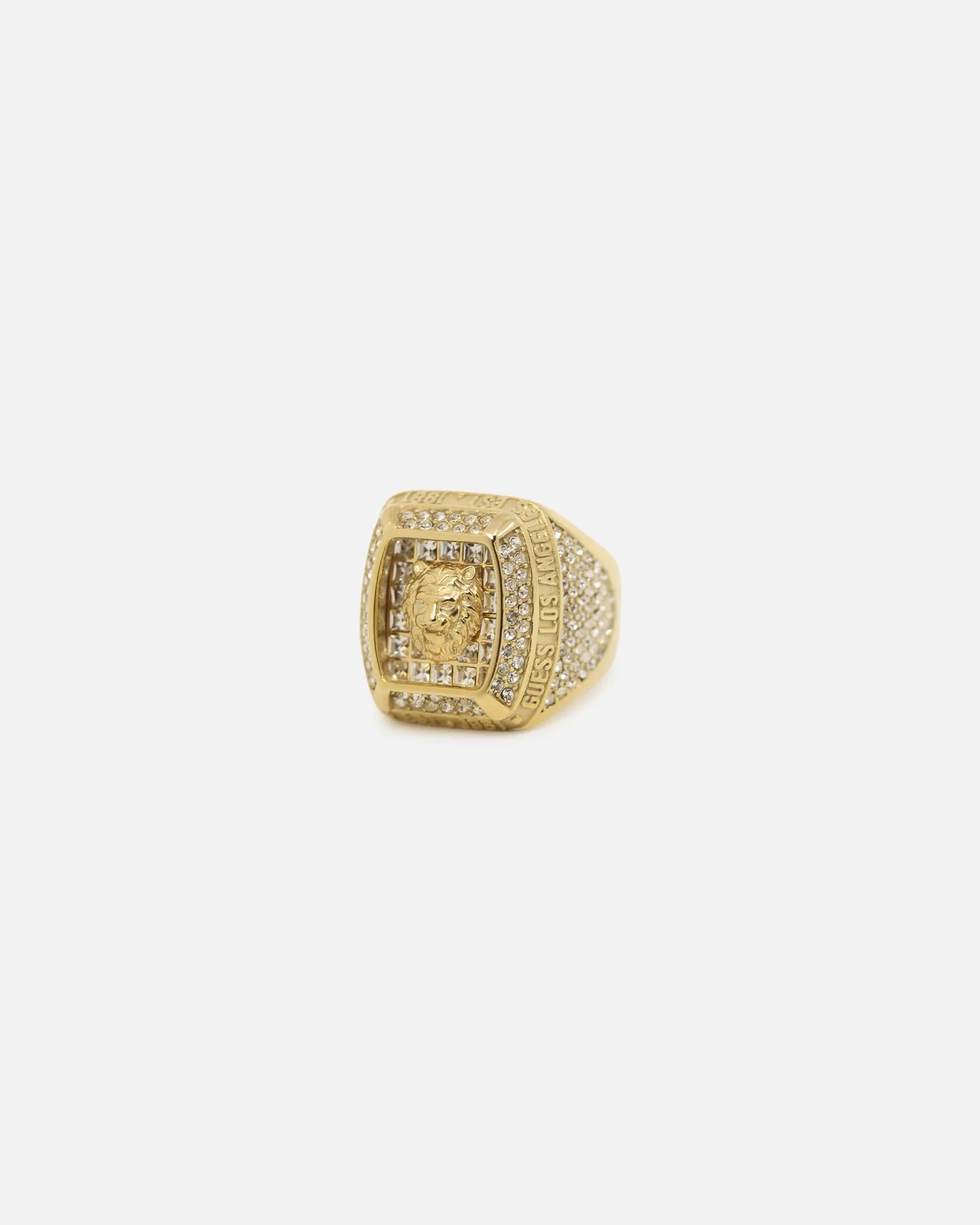 Guess Mainline 14mm Lion Pave Signet Ring Gold