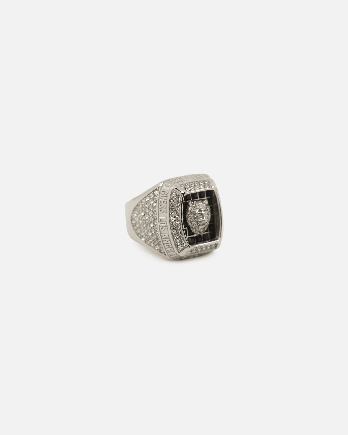 Guess Mainline 14mm Lion Pave Signet Ring Silver