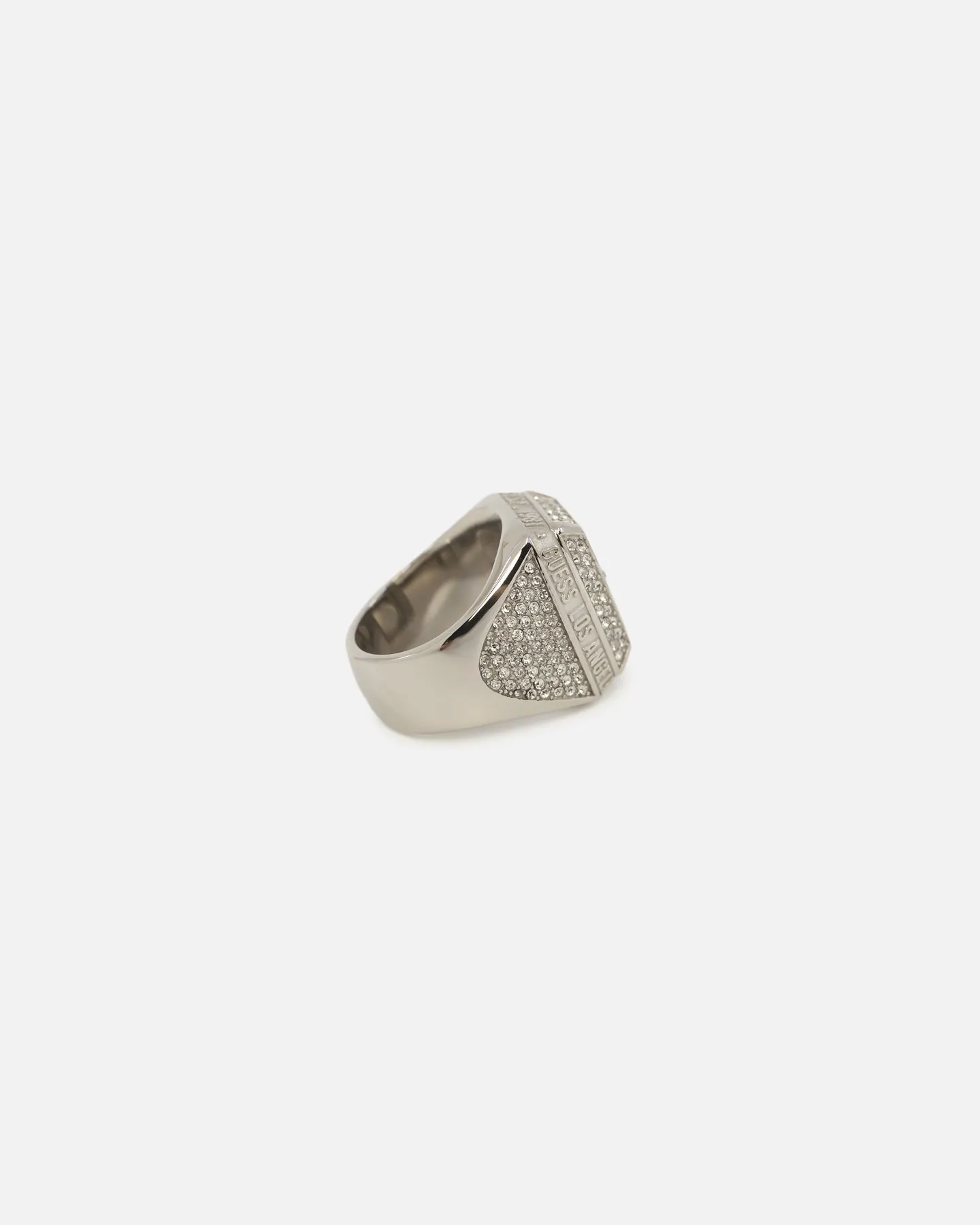 Guess Mainline 14mm Lion Pave Signet Ring Silver
