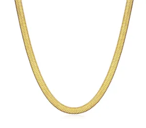 HAILEY HERRINGBONE CHAIN NECKLACE, SHORT - GOLD