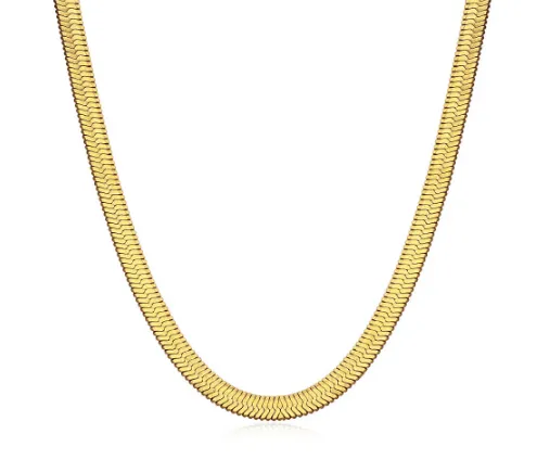 HAILEY HERRINGBONE CHAIN NECKLACE, SHORT - GOLD