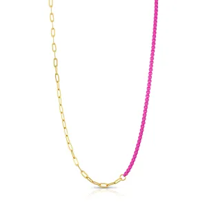 HALF & HALF ENAMEL PAPERCLIP NECKLACE, NEON PINK