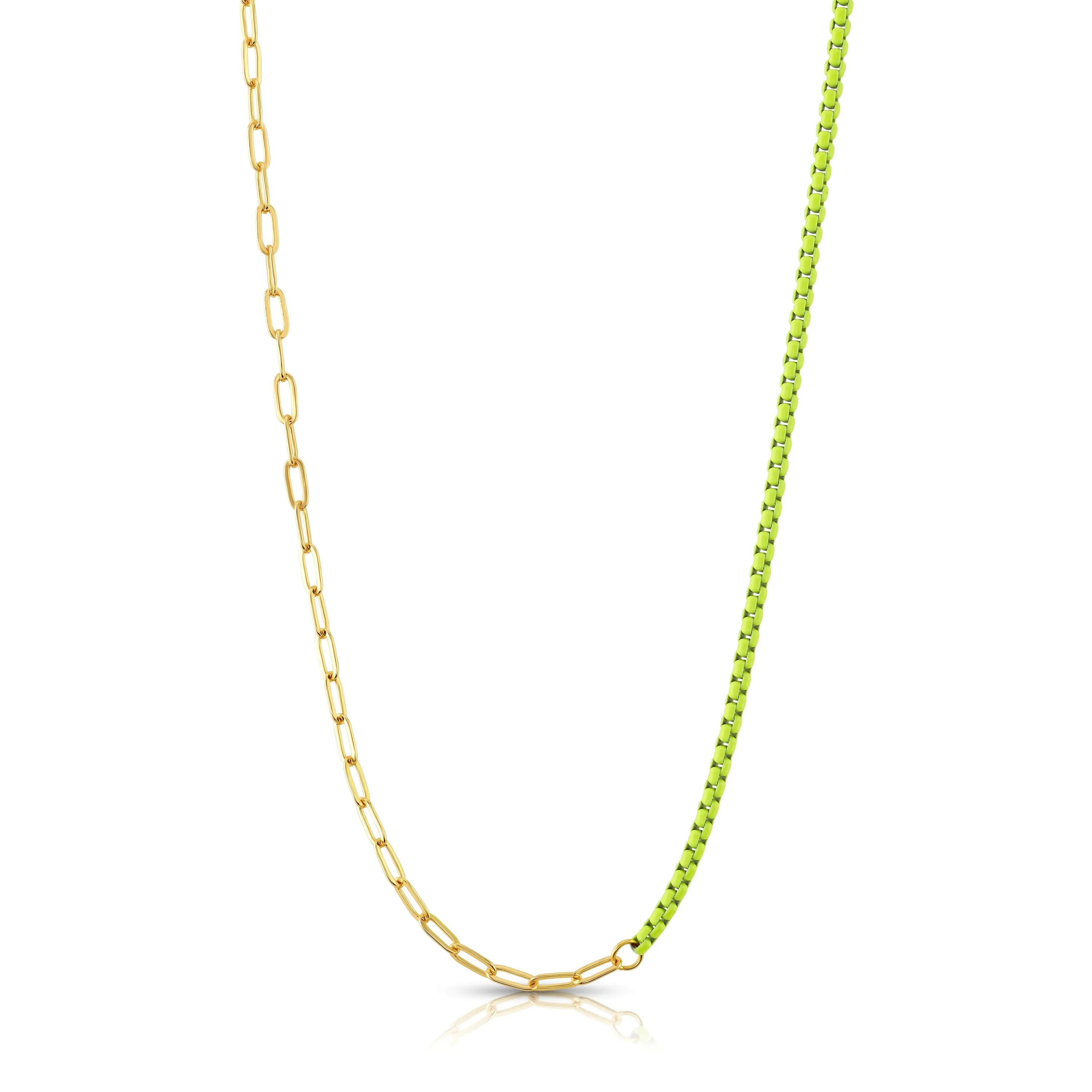 HALF & HALF ENAMEL PAPERCLIP NECKLACE, NEON YELLOW
