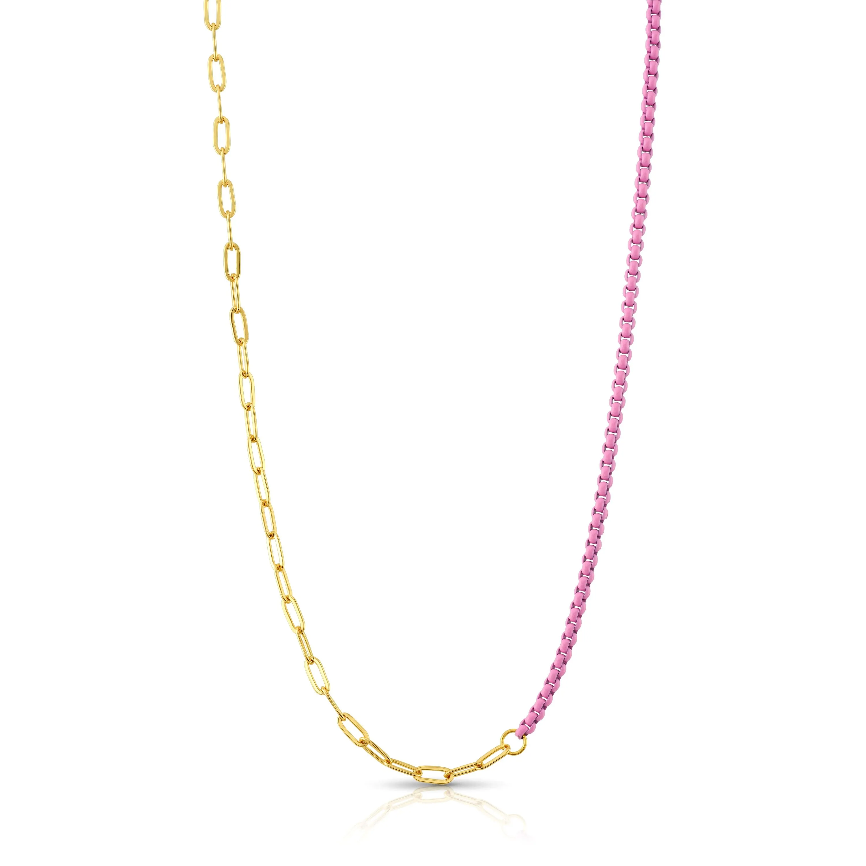 HALF & HALF ENAMEL PAPERCLIP NECKLACE, PINK
