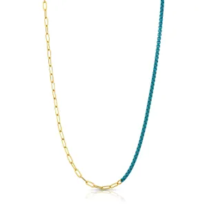 HALF & HALF ENAMEL PAPERCLIP NECKLACE, TEAL