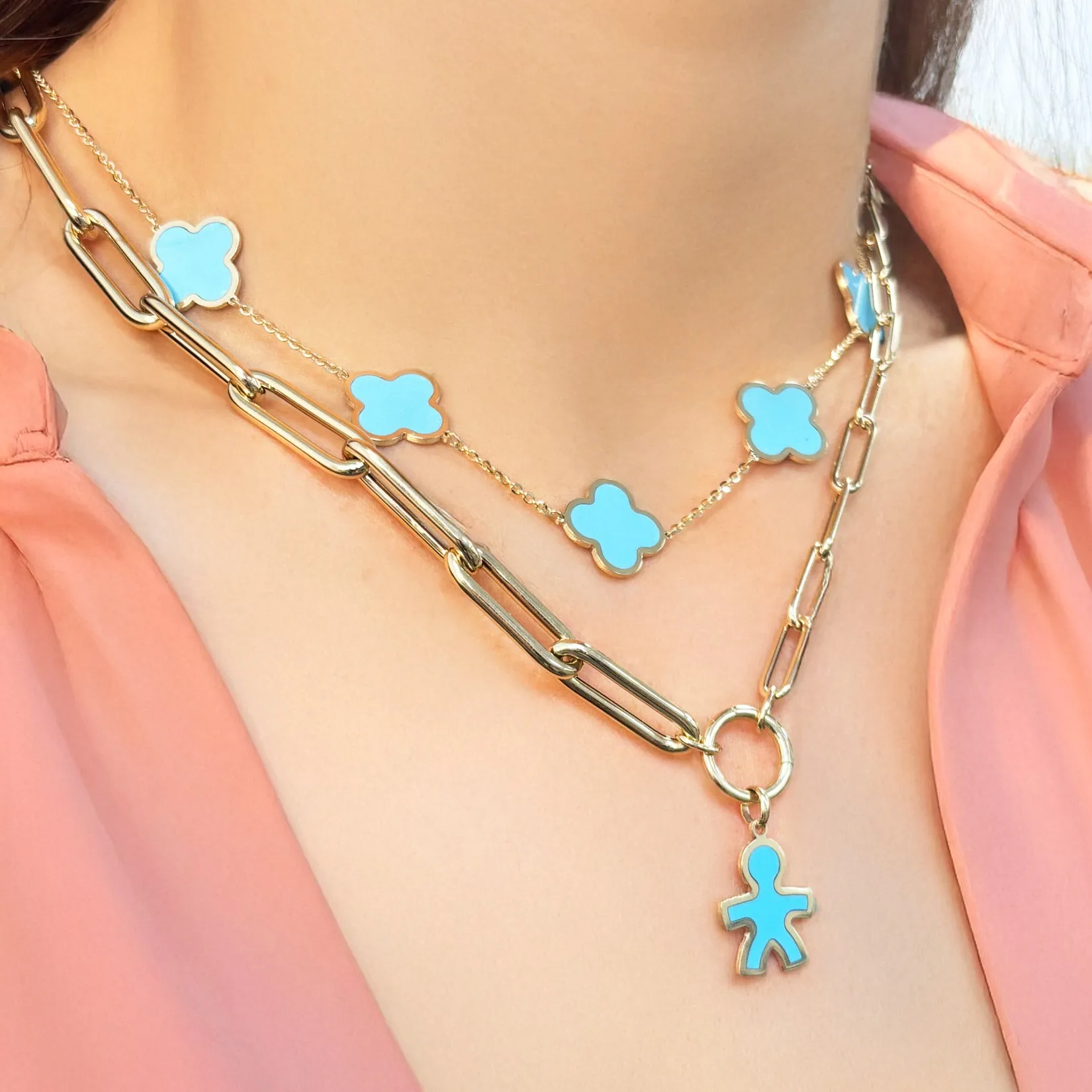 Half & Half Paperclip Charm Holder Chain Necklace