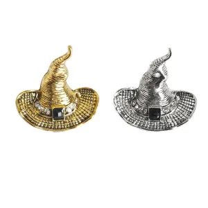 Halloween Wizard Hat Brooch Pin Antique Gold and Silver 2 Pack