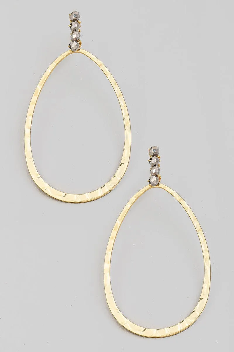Hammered Oval Drop Earrings In Gold and Grey