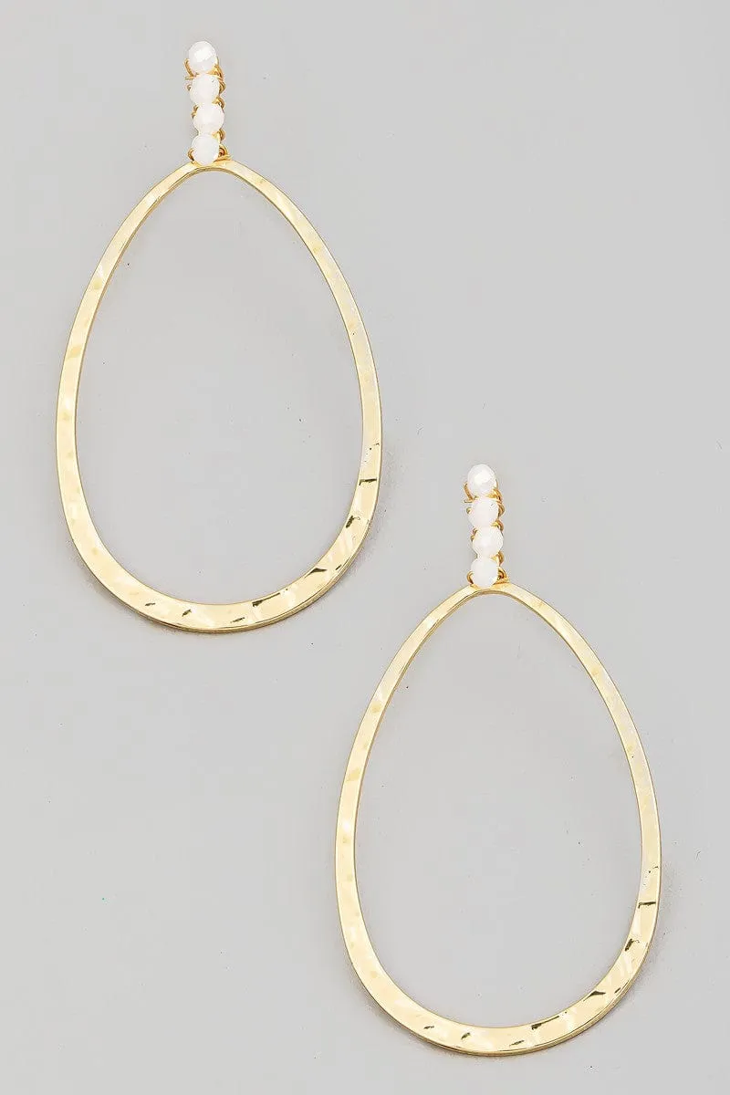 Hammered Oval Drop Earrings In Gold and White