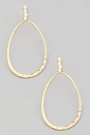 Hammered Oval Drop Earrings In Gold and White