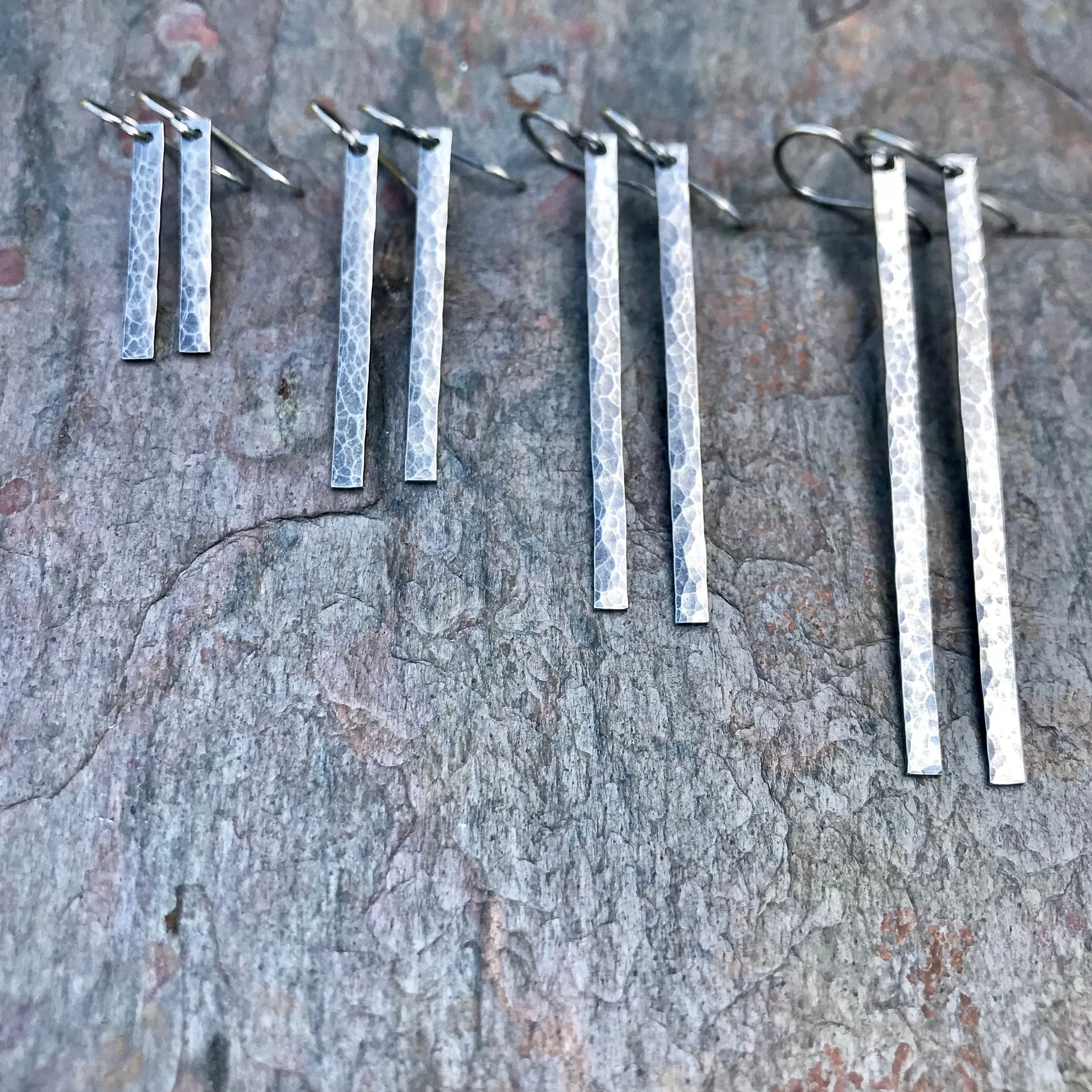 Hammered Sterling Silver Bar Earrings - Available in 4 Lengths