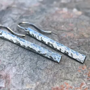 Hammered Sterling Silver Bar Earrings - Available in 4 Lengths