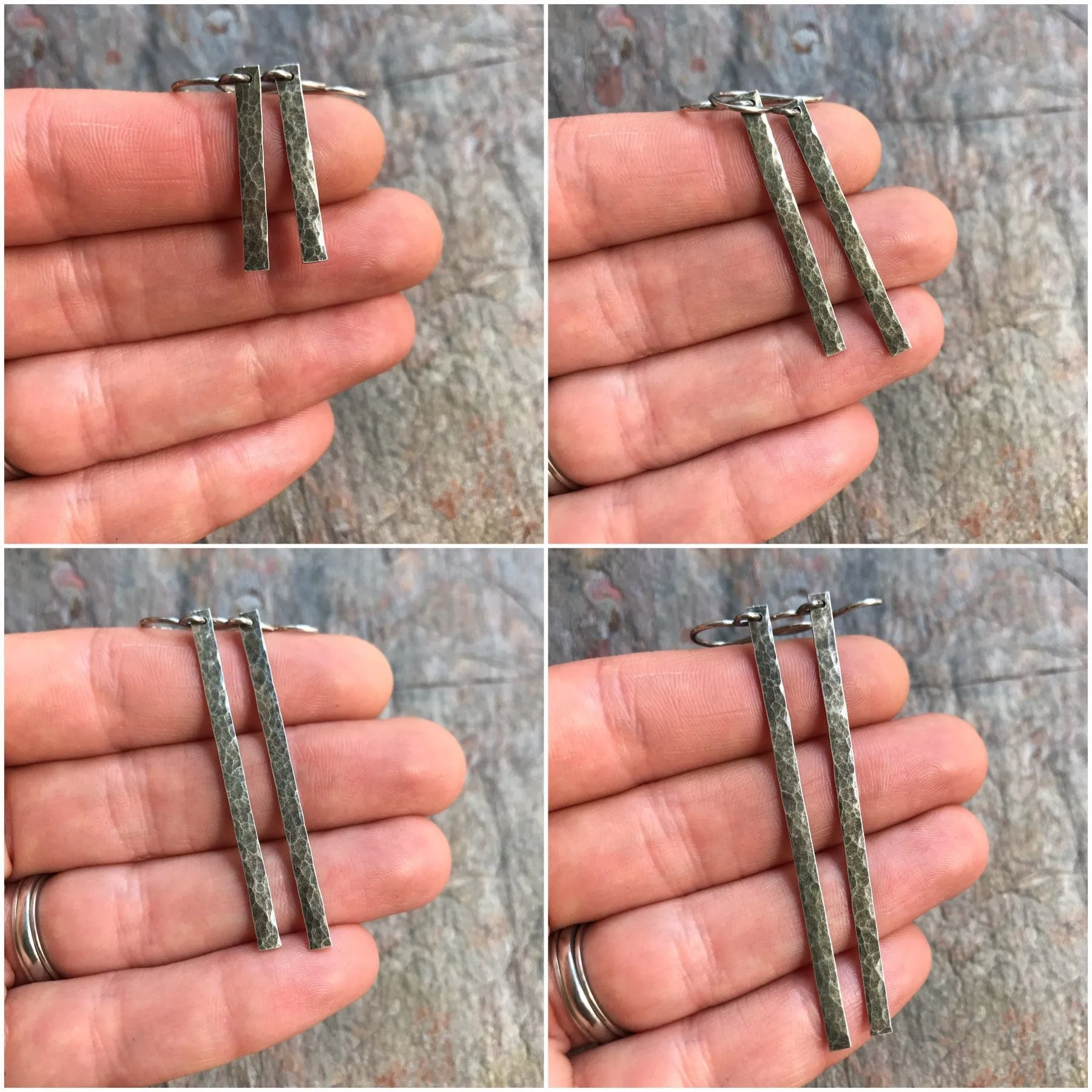 Hammered Sterling Silver Bar Earrings - Available in 4 Lengths