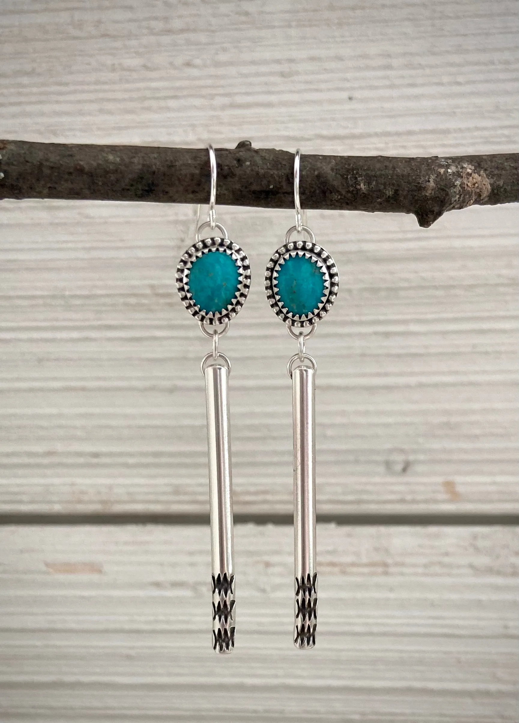 Hand Stamped Kingman Turquoise Bar Earrings~