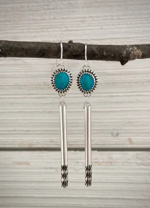 Hand Stamped Kingman Turquoise Bar Earrings~