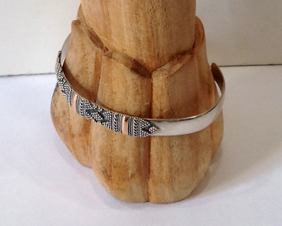 Handmade Balinese Sterling Silver and Gold Cuff Bracelet