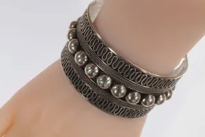 Handmade Wide Sukawati Lace w/Beads Sterling Silver Cuff Bracelet! 55.6g
