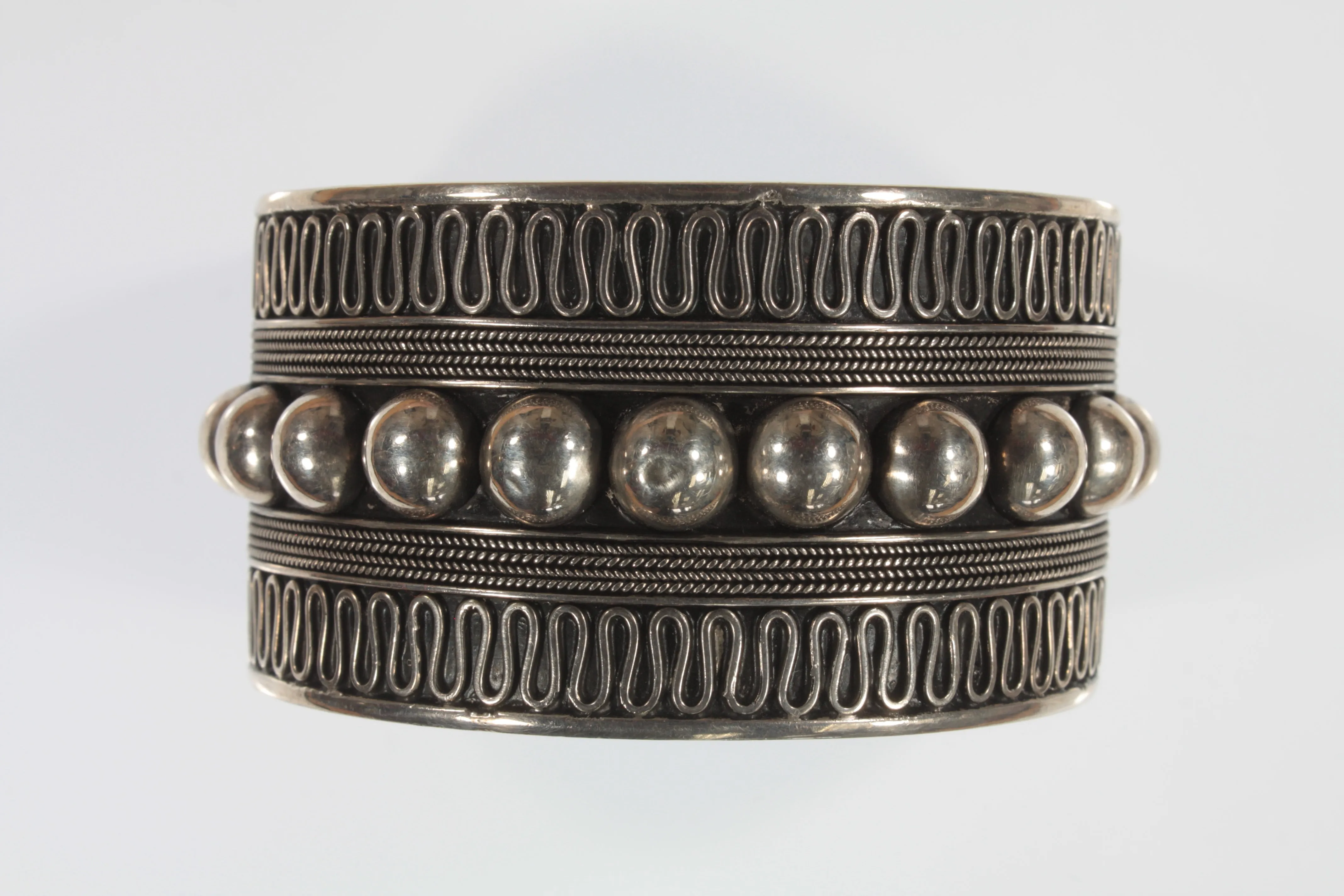 Handmade Wide Sukawati Lace w/Beads Sterling Silver Cuff Bracelet! 55.6g