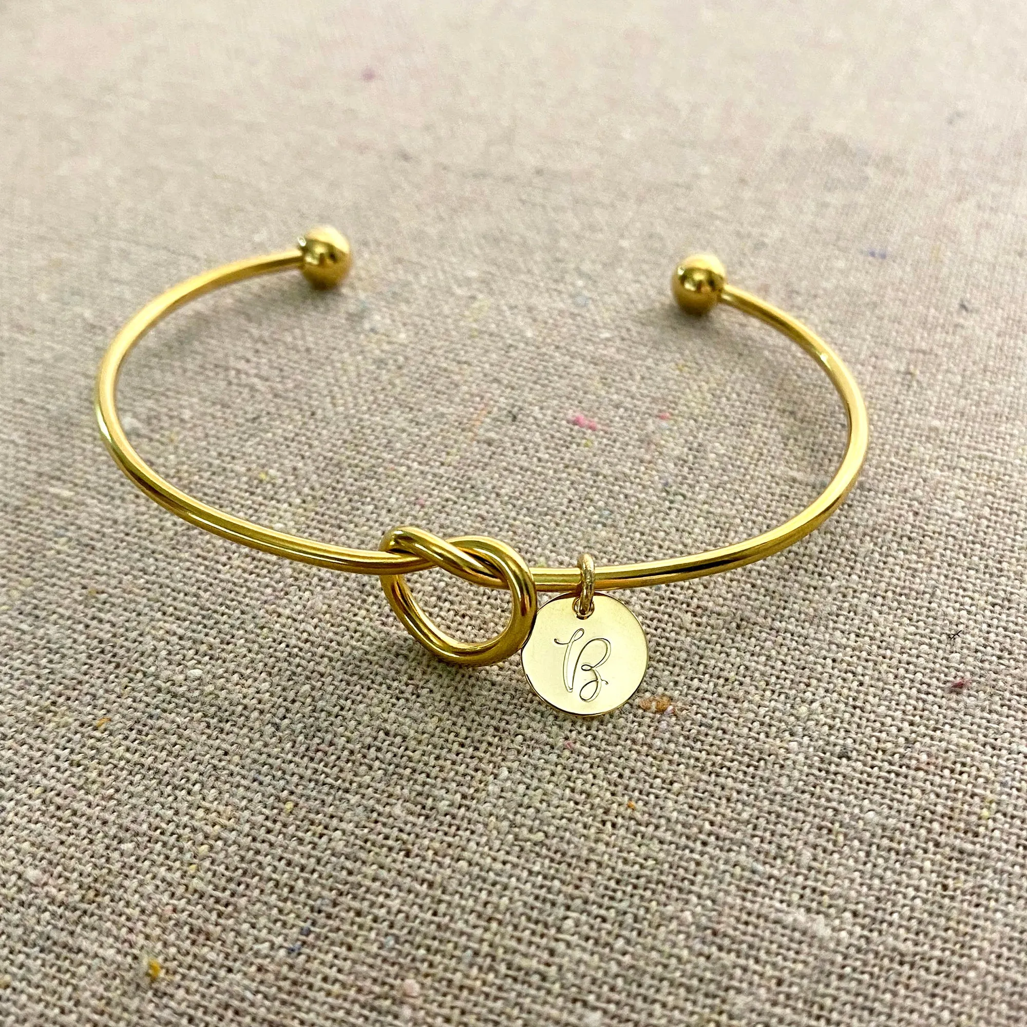 Heart Knot Initial Cuff Bracelet
