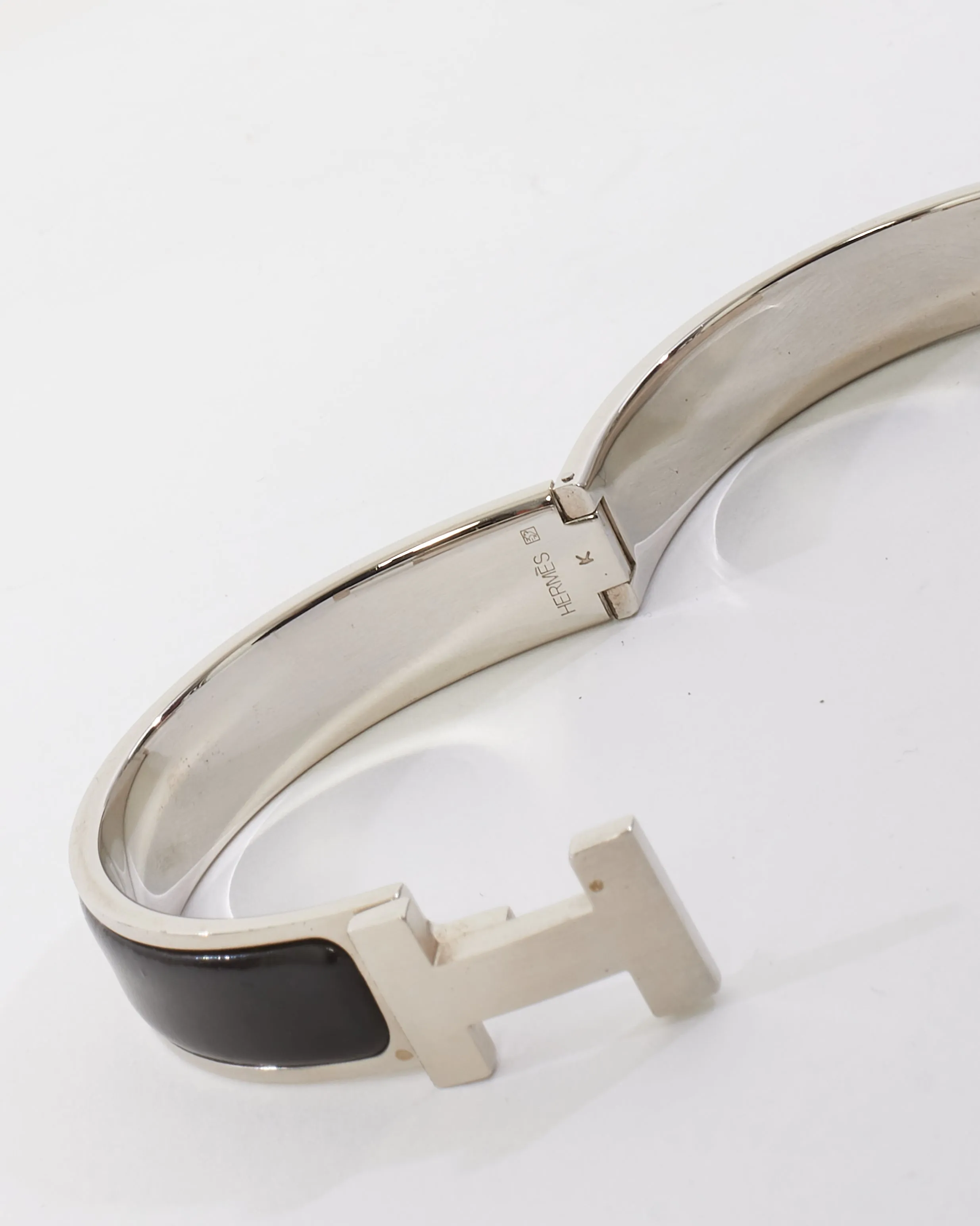 Hermès Black & Silver Thin Clic Clac Bracelet - GM