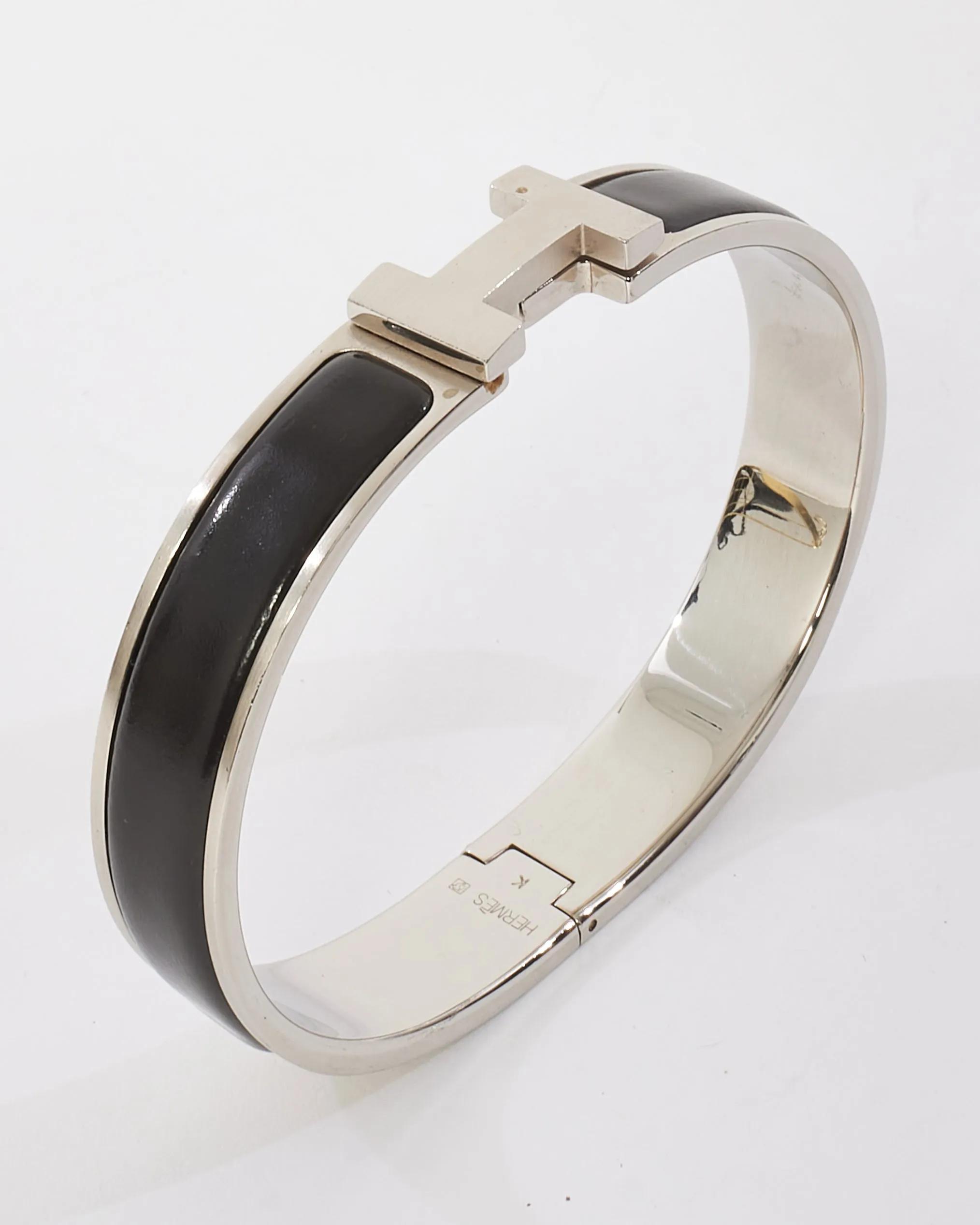 Hermès Black & Silver Thin Clic Clac Bracelet - GM