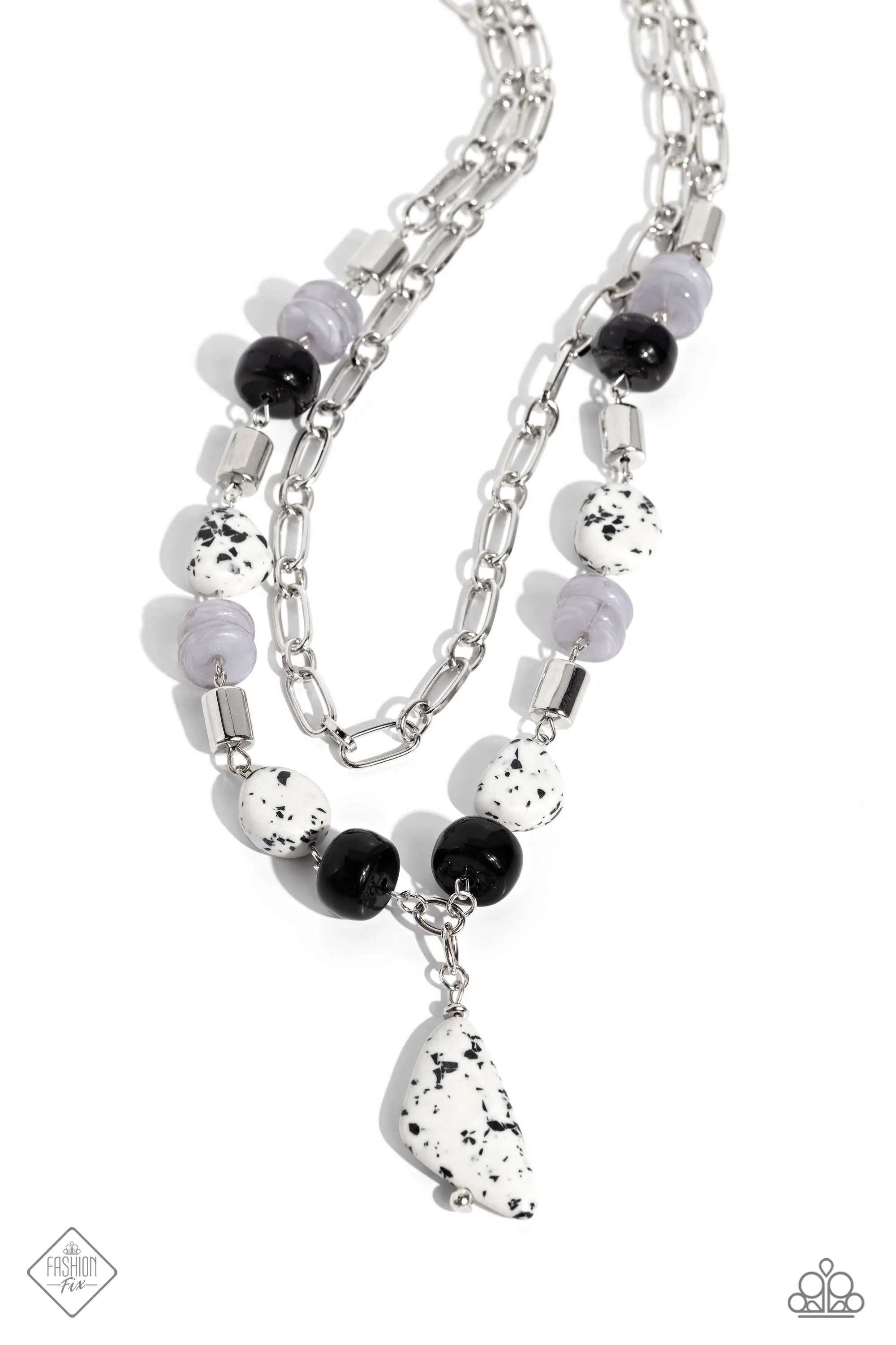 High-End Habitat - Black - Speckled White Stone and Silver Bead Tiered Paparazzi Short Necklace - October 2023 Simply Santa Fe