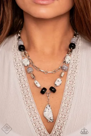 High-End Habitat - Black - Speckled White Stone and Silver Bead Tiered Paparazzi Short Necklace - October 2023 Simply Santa Fe