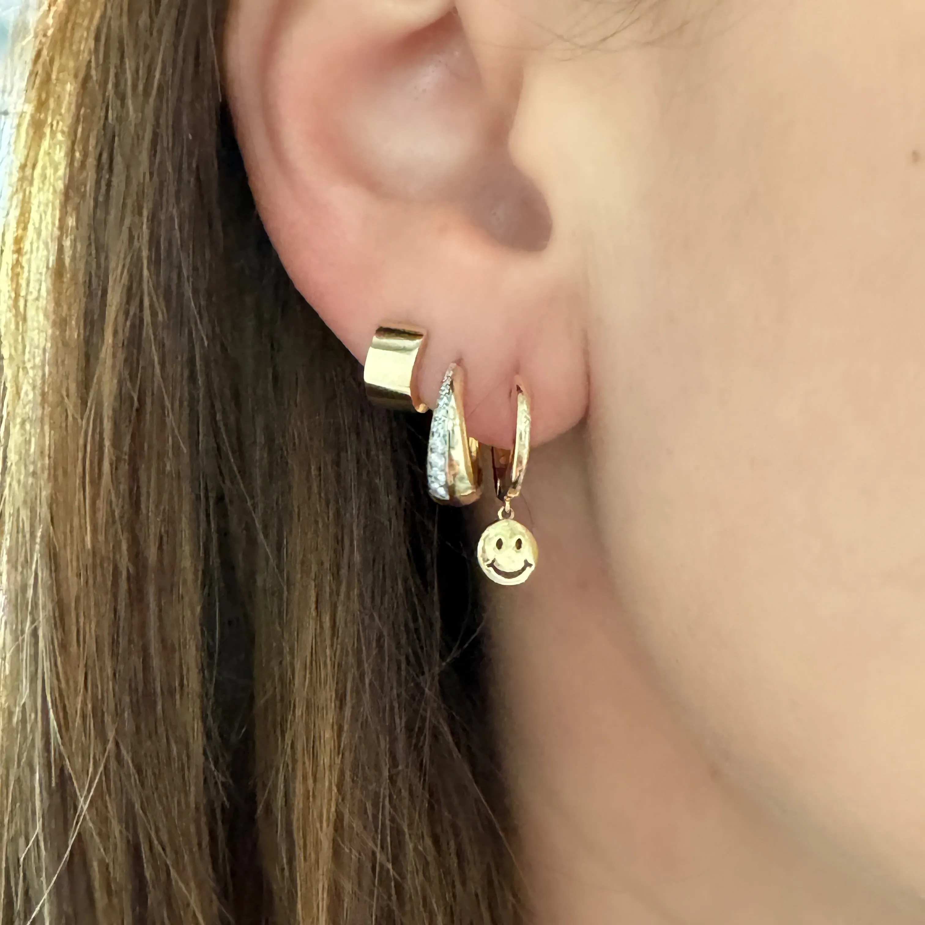 High Polish Smiley Face Huggie Hoops