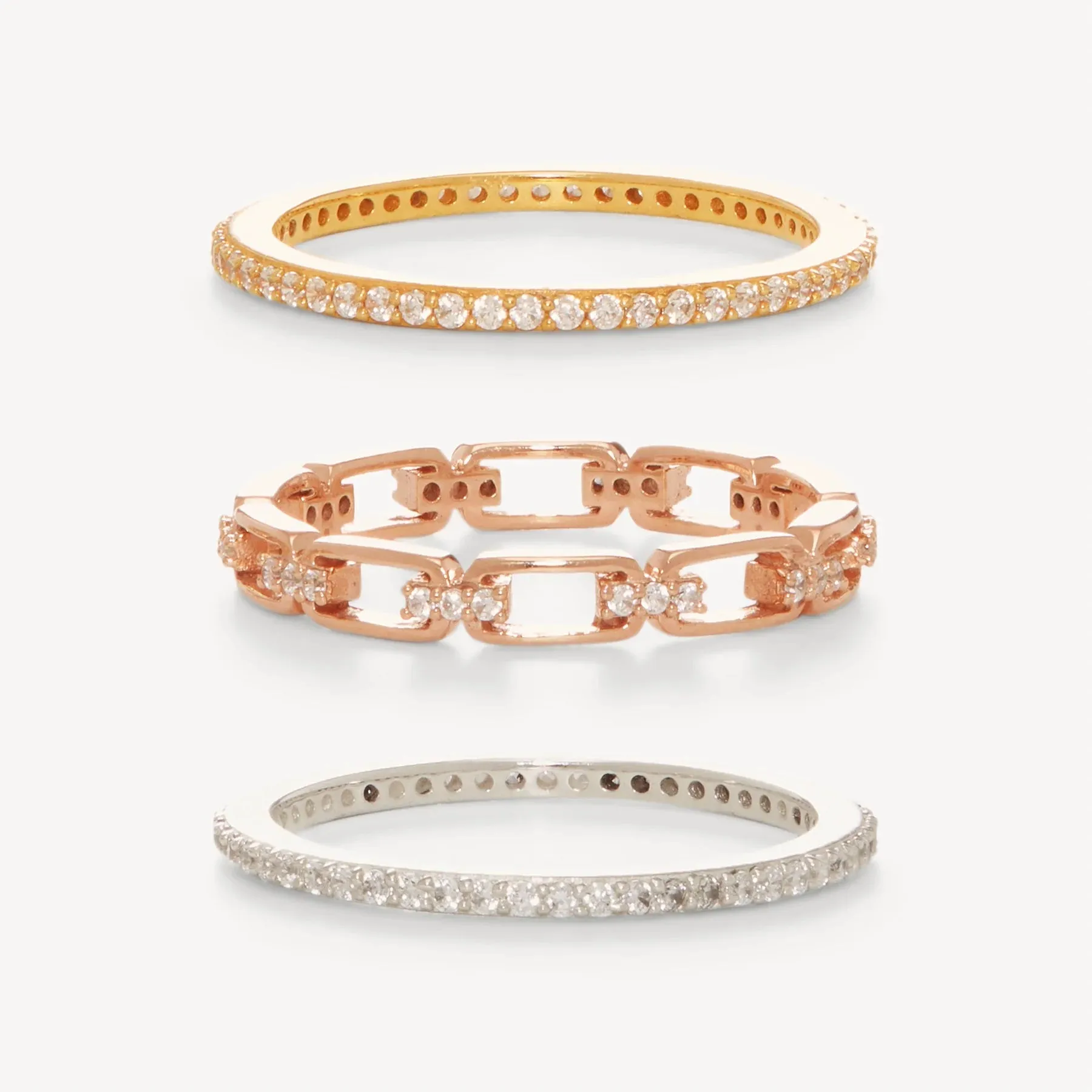 Hillberg & Berk Sterling Silver, Yellow and Rose Gold CZ Emily Triple Ring Stack