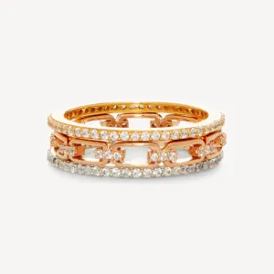 Hillberg & Berk Sterling Silver, Yellow and Rose Gold CZ Emily Triple Ring Stack