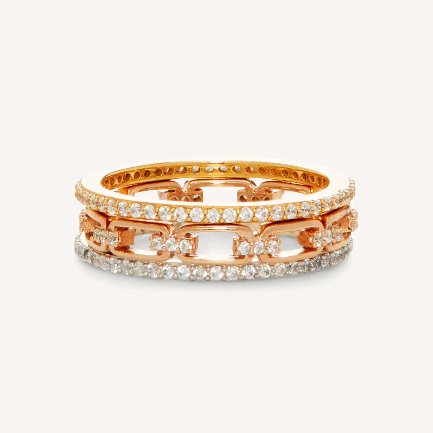 Hillberg & Berk Sterling Silver, Yellow and Rose Gold CZ Emily Triple Ring Stack