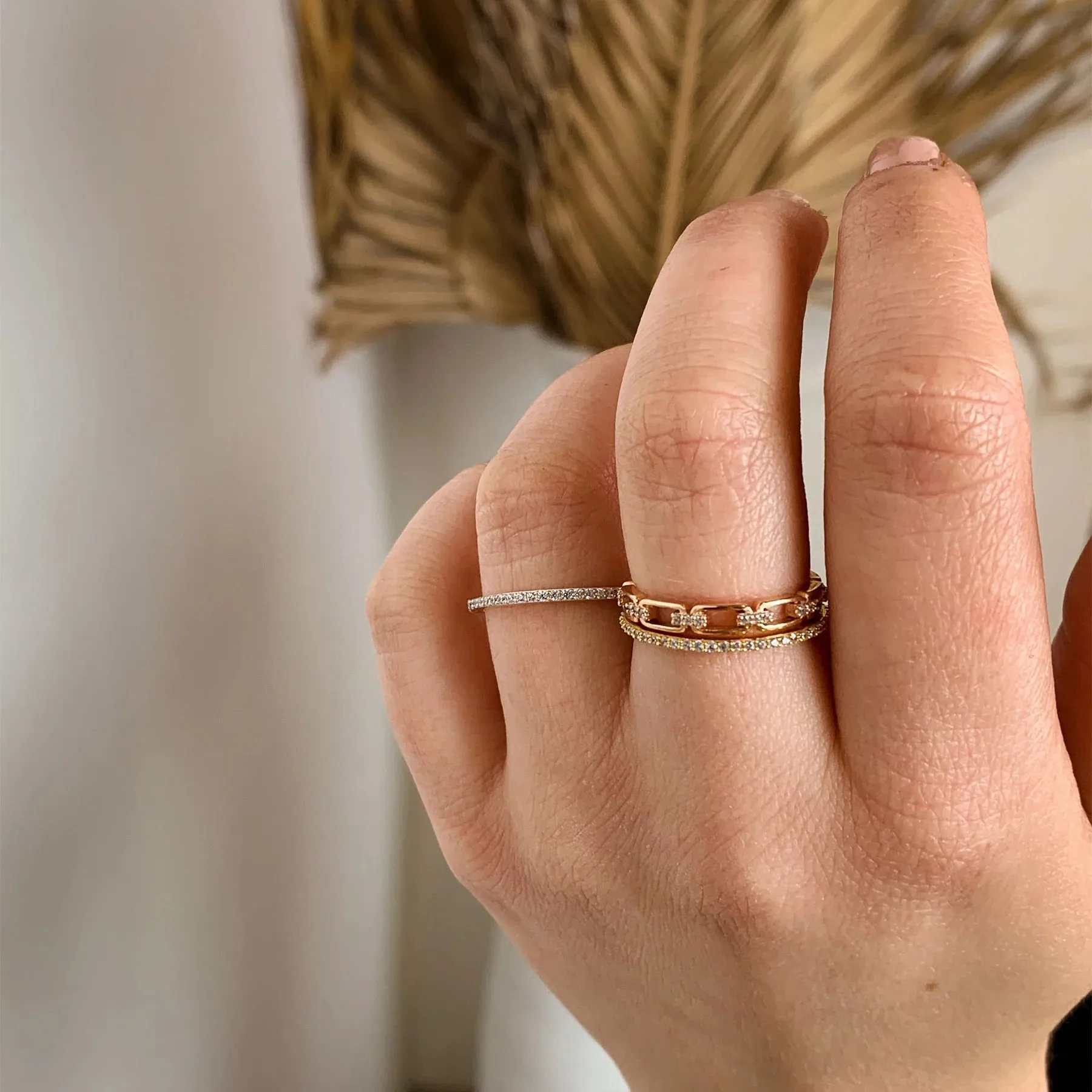 Hillberg & Berk Sterling Silver, Yellow and Rose Gold CZ Emily Triple Ring Stack