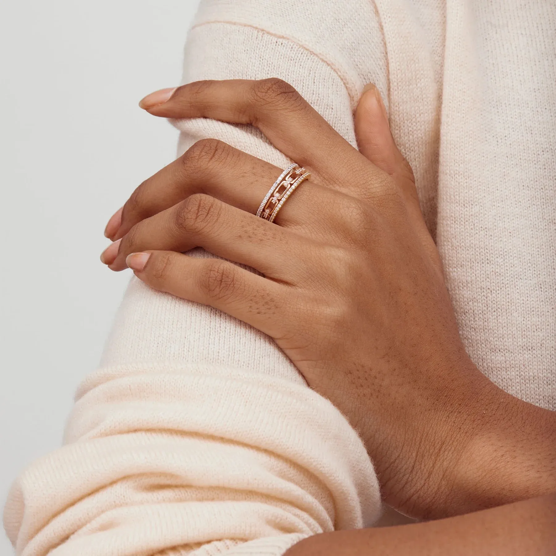 Hillberg & Berk Sterling Silver, Yellow and Rose Gold CZ Emily Triple Ring Stack