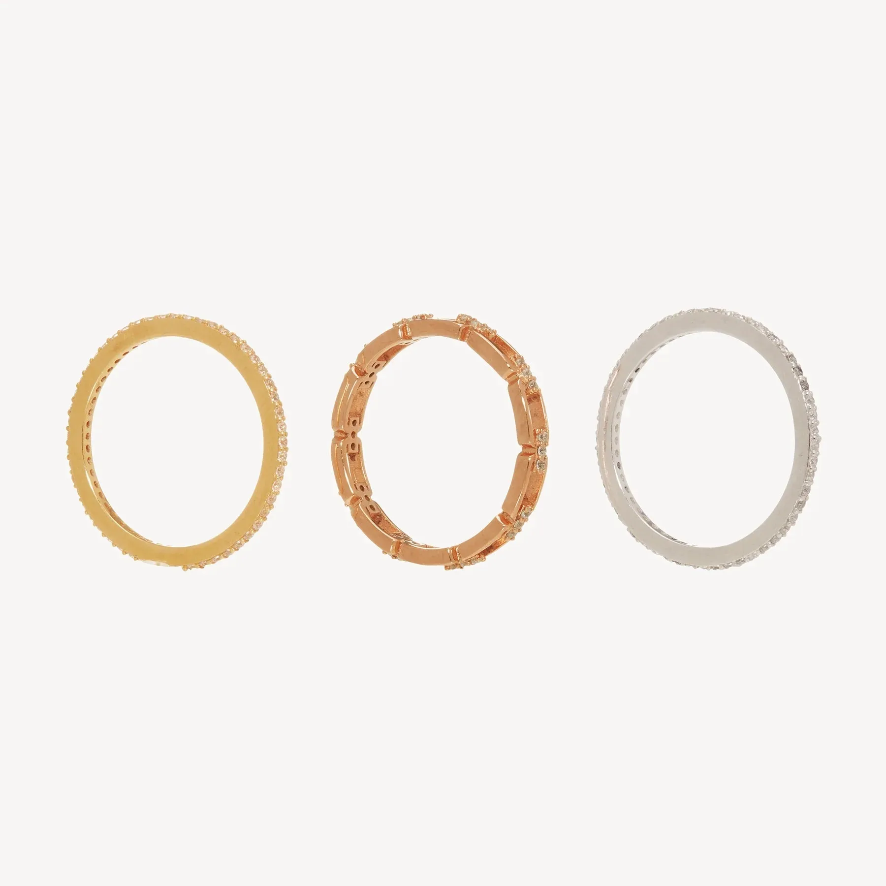 Hillberg & Berk Sterling Silver, Yellow and Rose Gold CZ Emily Triple Ring Stack