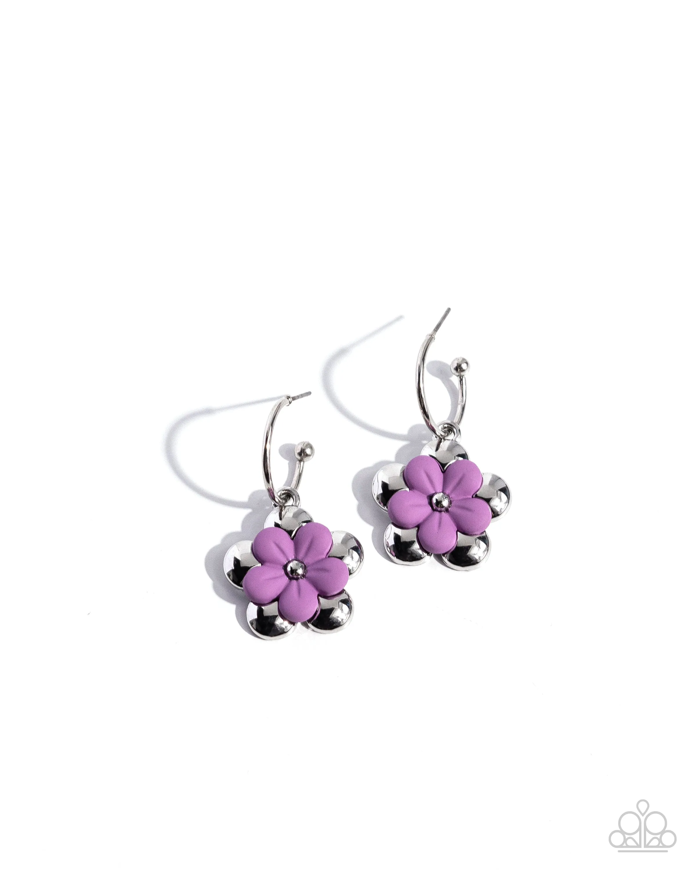 Horticultural Haute - Purple - Acrylic Flower Silver Paparazzi Drop Hoop Earrings