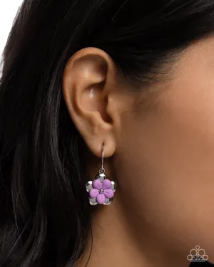 Horticultural Haute - Purple - Acrylic Flower Silver Paparazzi Drop Hoop Earrings