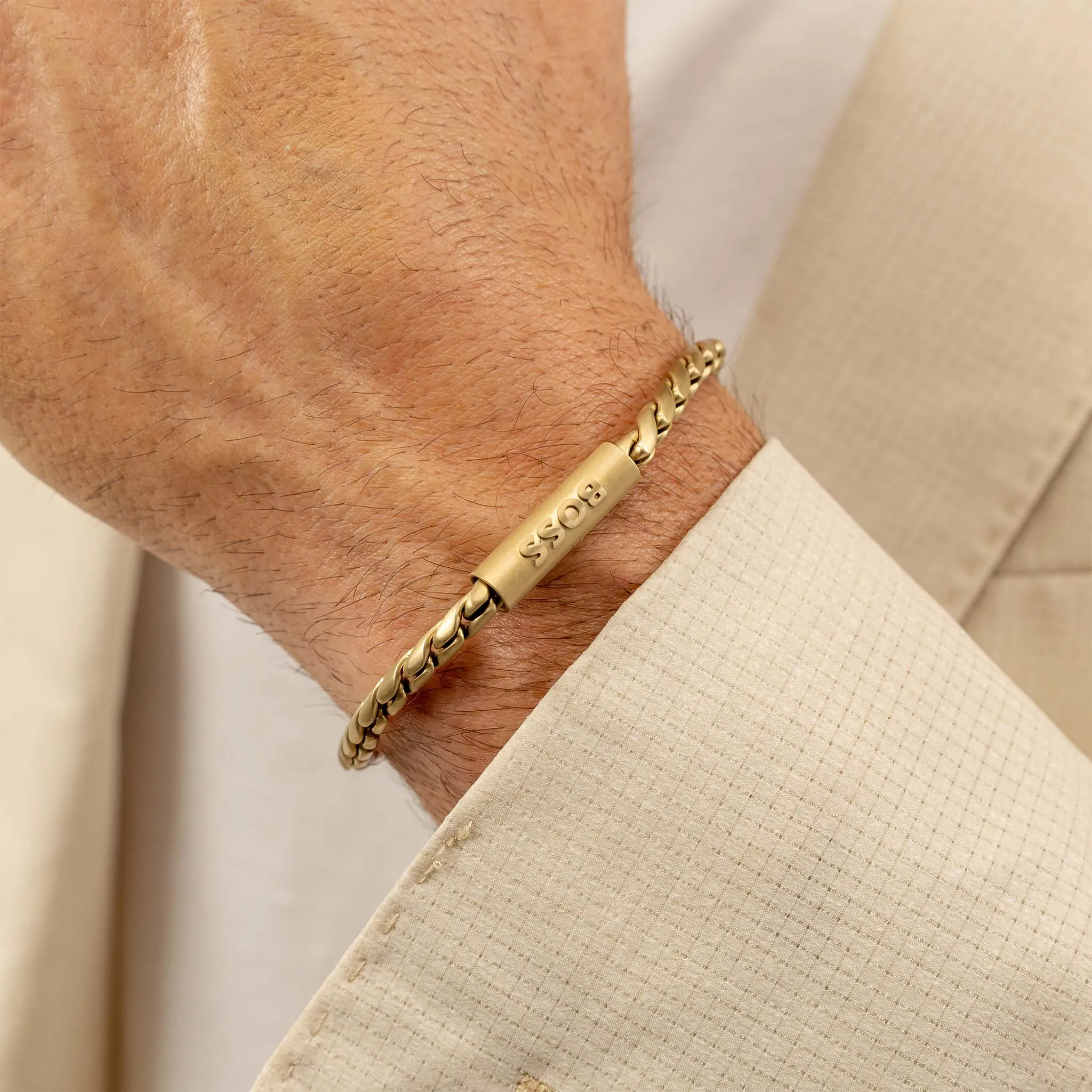 Hugo Boss Jewellery Gold Steel Men's Chain Bracelet - 1580696